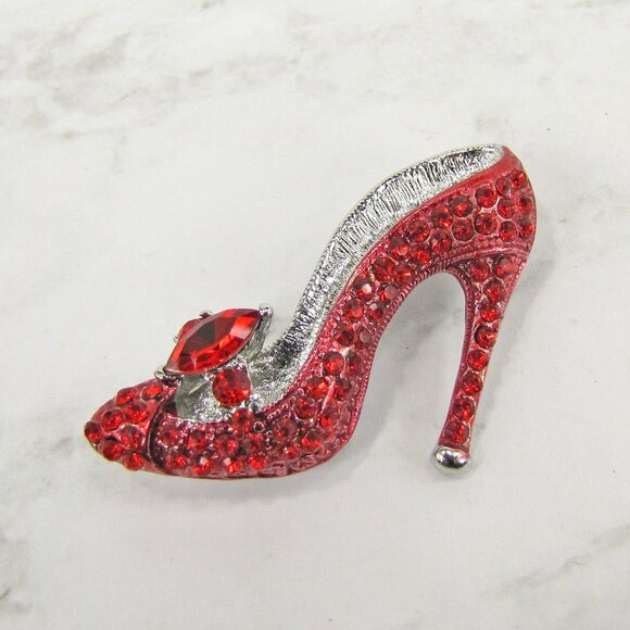 Red crystal high heel shoe brooch pin sparkling red crystal shoe pin - Picture 3 of 6